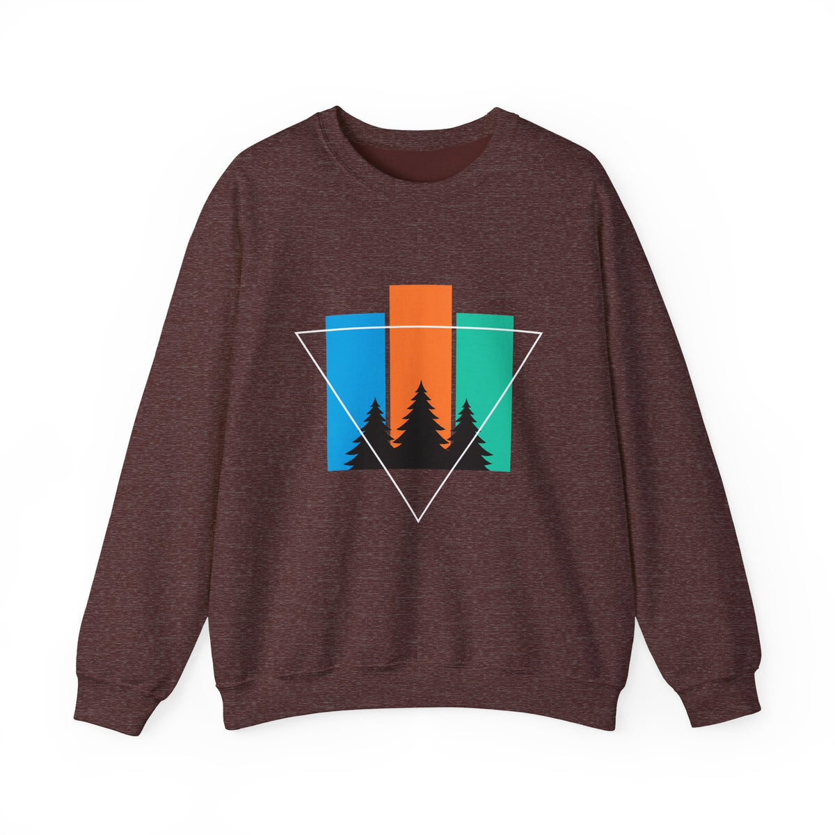 Retro Forest Crewneck Sweatshirt — Colorblock Trees Graphic