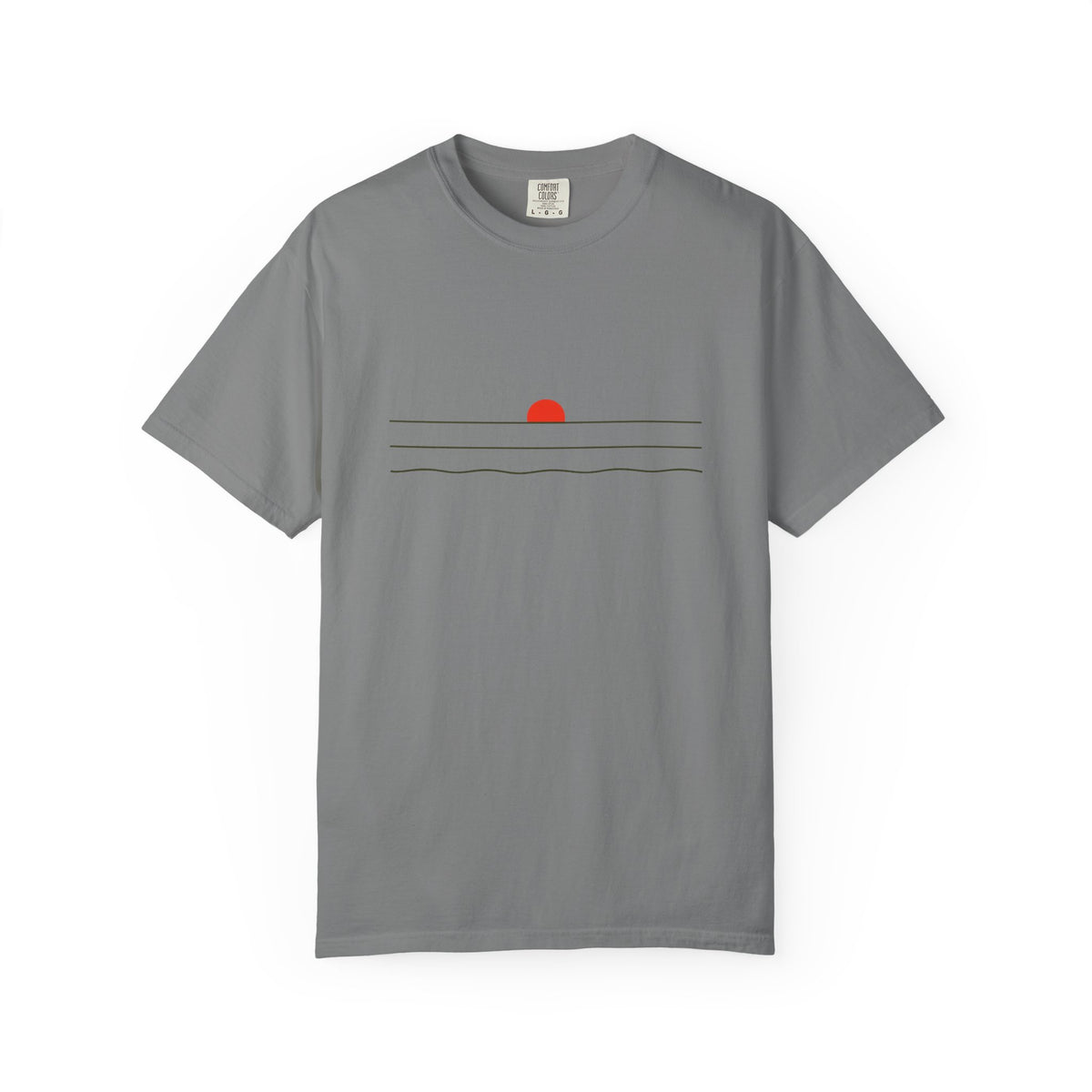 Sunset Minimalist T-Shirt — Red Sun Over Wavy Lines Tee