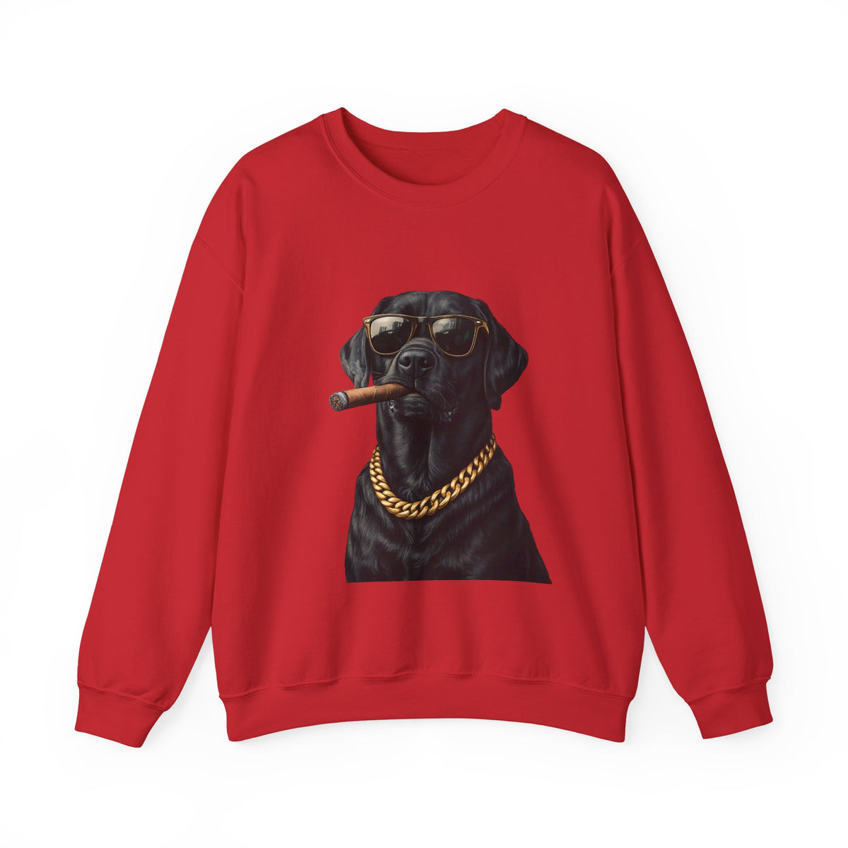 Cool Black Lab Crewneck Sweatshirt — Dog with Cigar & Gold Chain Graphic