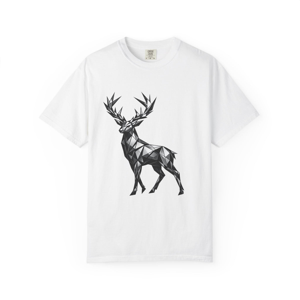 Geometric Stag T-Shirt — Black Polygon Deer Graphic Tee