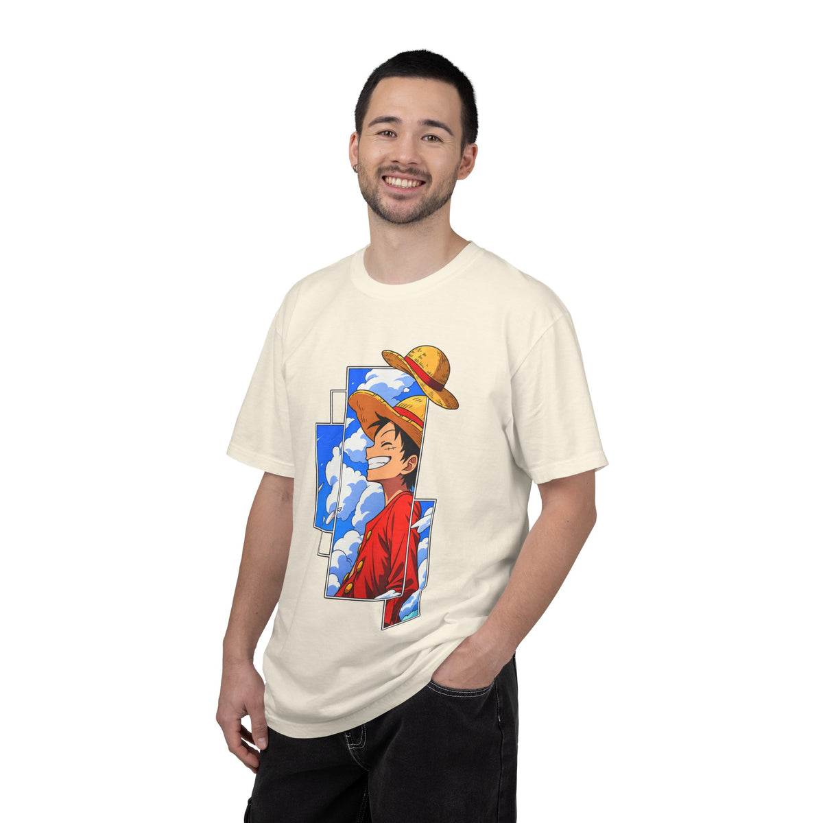 Anime Straw Hat Crew T-Shirt — Luffy Smiling Sky Graphic Tee