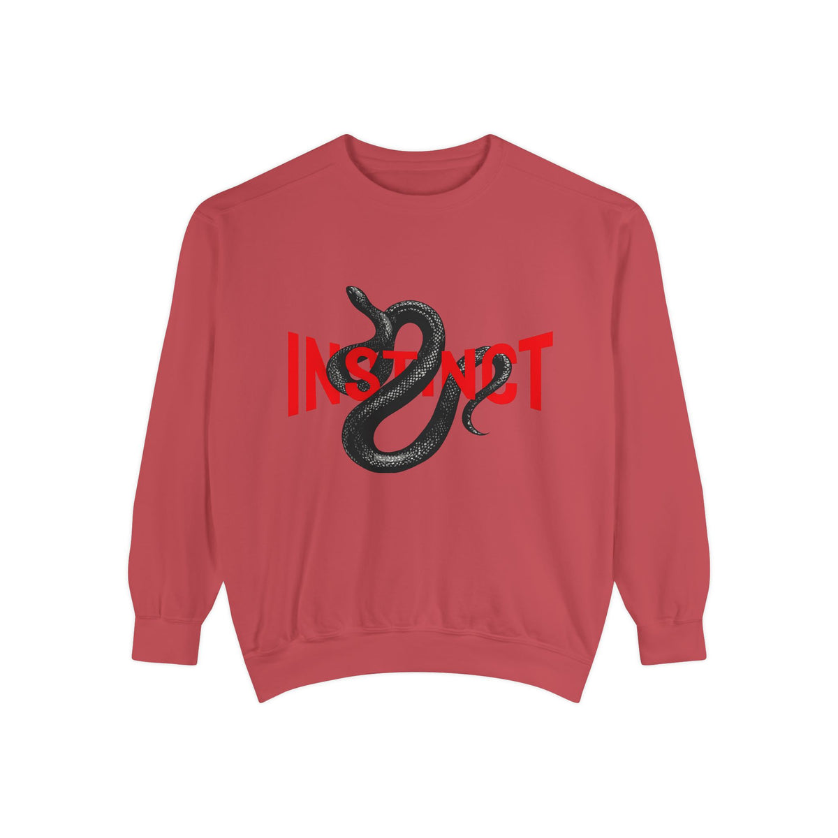 Instinct Snake Sweatshirt — Graphic Crewneck with Bold Red Text