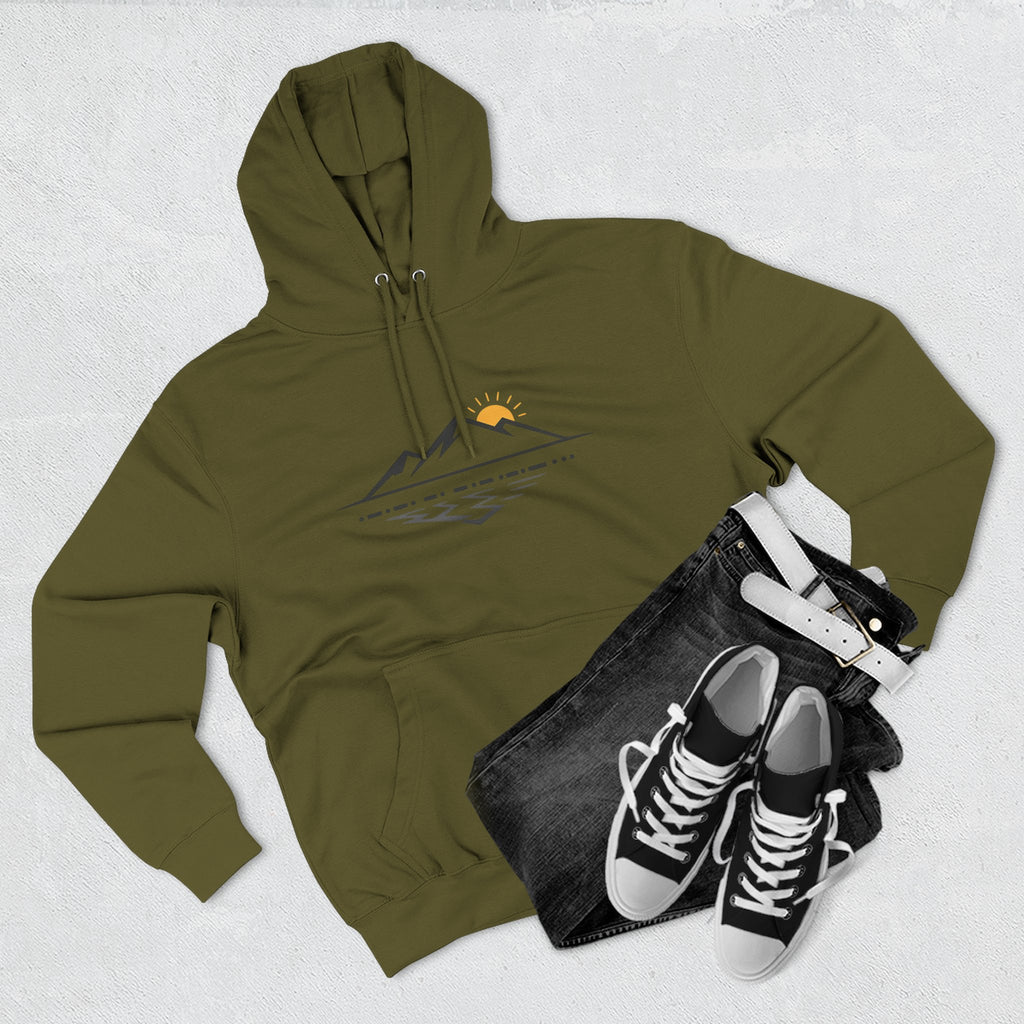 Mountain Sunrise Hoodie — Minimal Outdoor Graphic Pullover