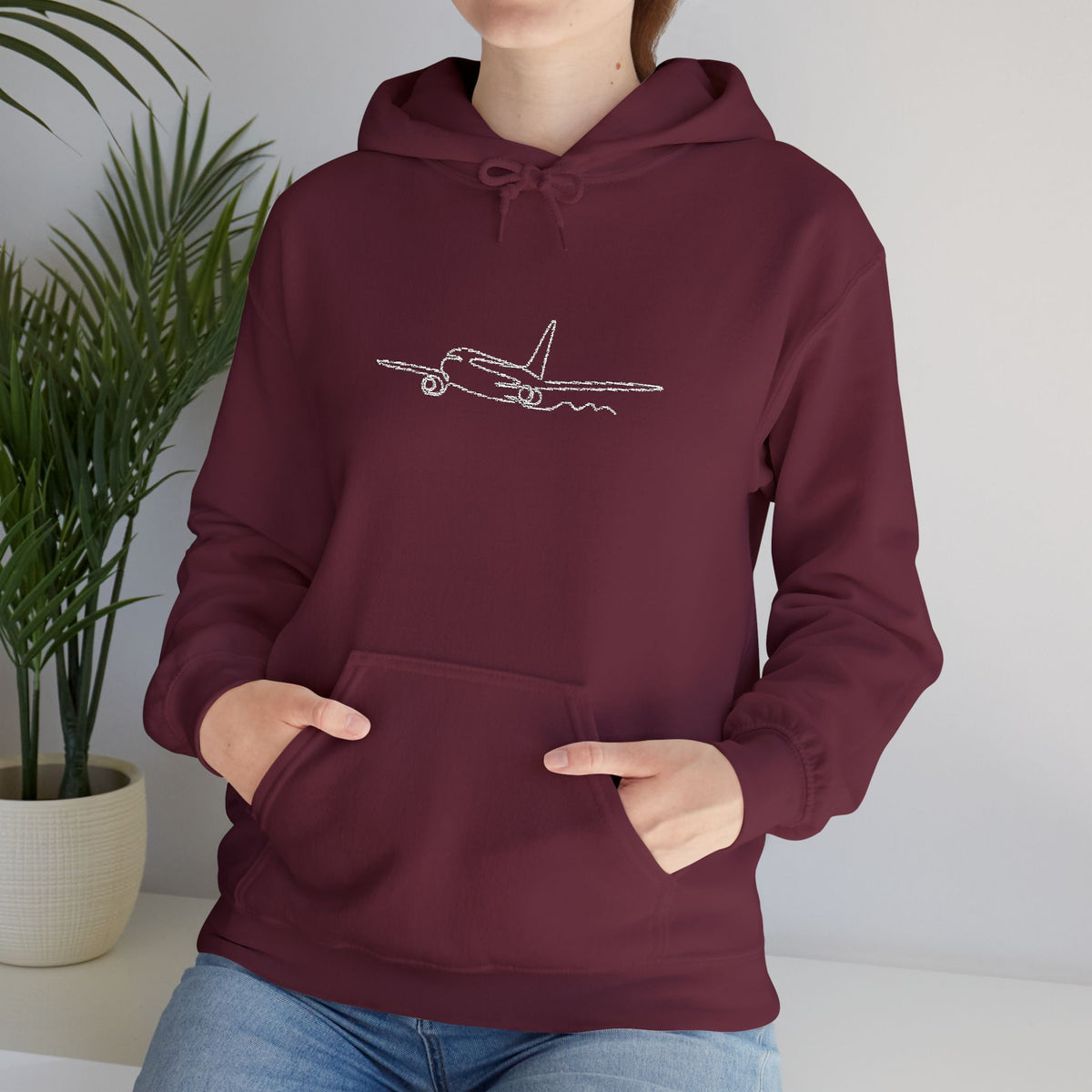 Airplane Silhouette Embroidered Hoodie — Minimal Flight Crew & Aviation Gift