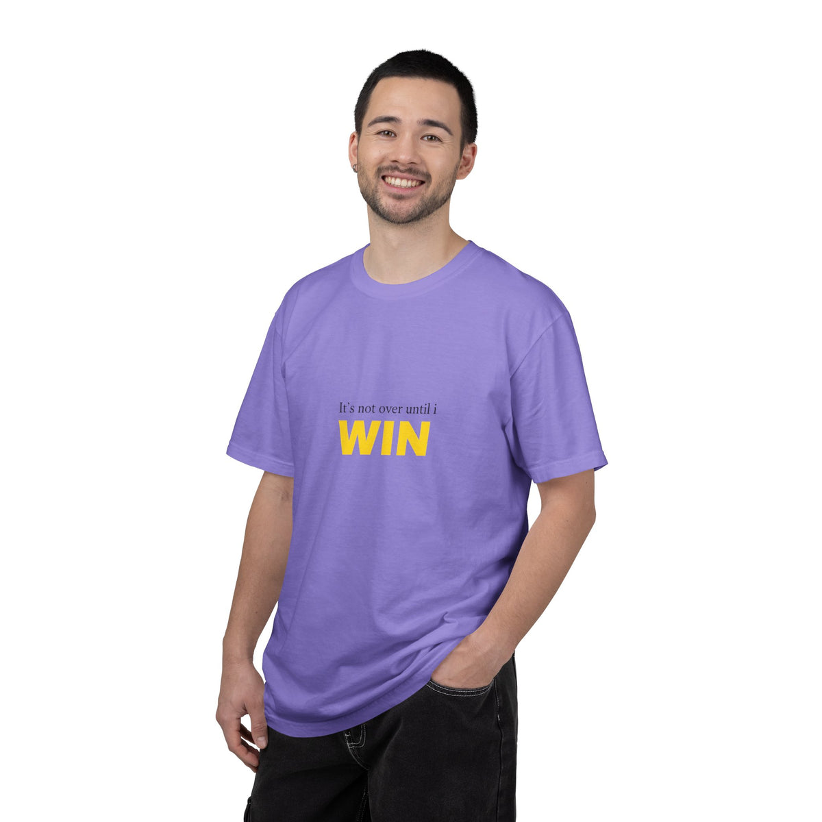 Motivational T-Shirt — "It’s Not Over Until I WIN" Bold Yellow Graphic