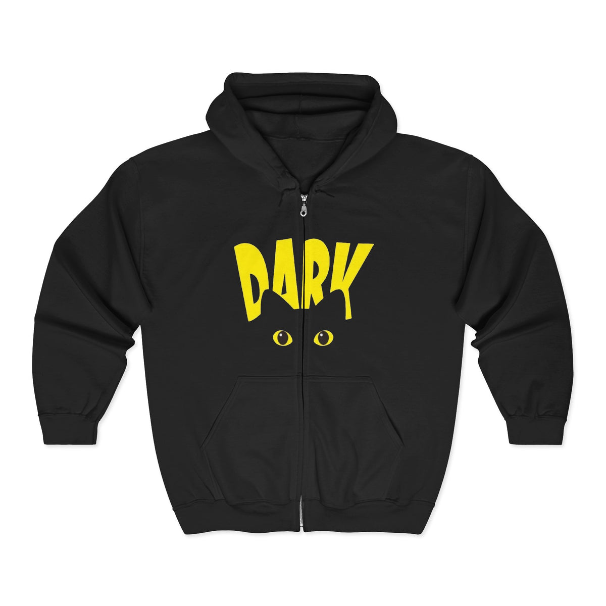 Dark Eyes Zip Hoodie — Halloween Black Cat Graphic Full-Zip Sweatshirt