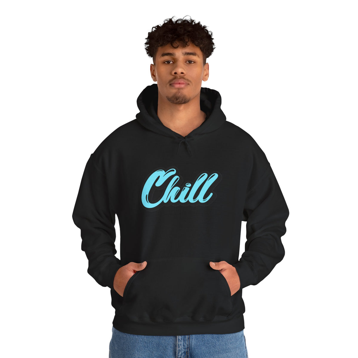 Chill Script Hoodie — Retro Blue Chill Graphic Pullover