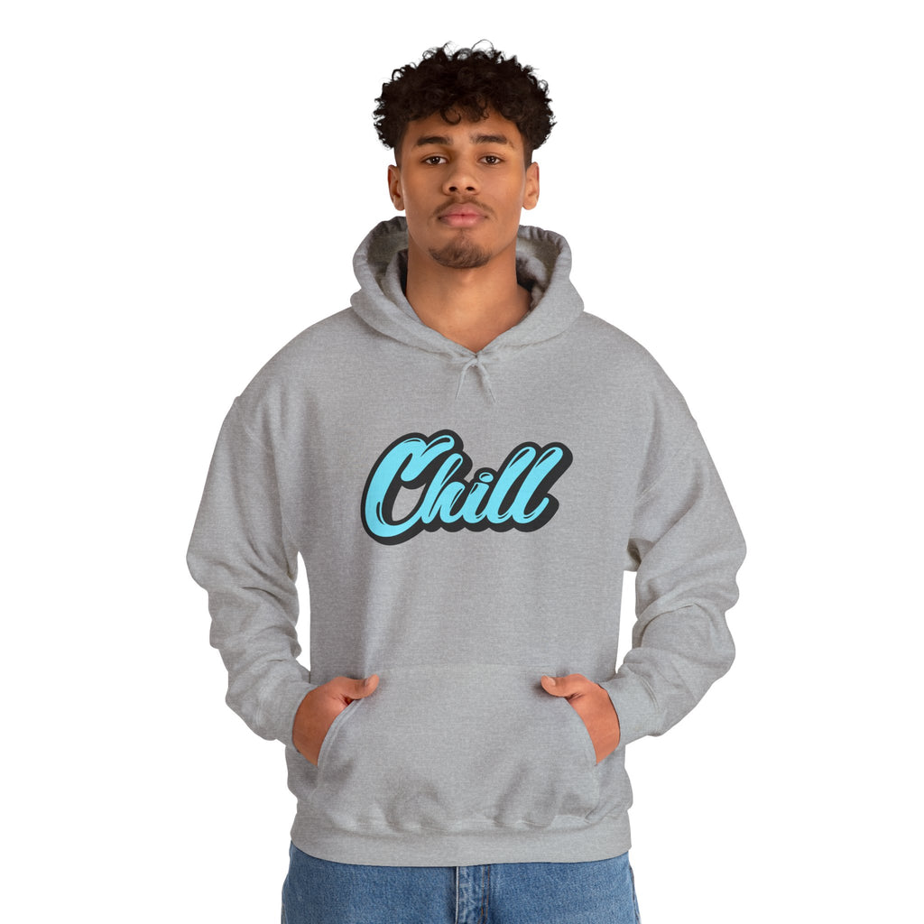 Chill Script Hoodie — Retro Blue Chill Graphic Pullover