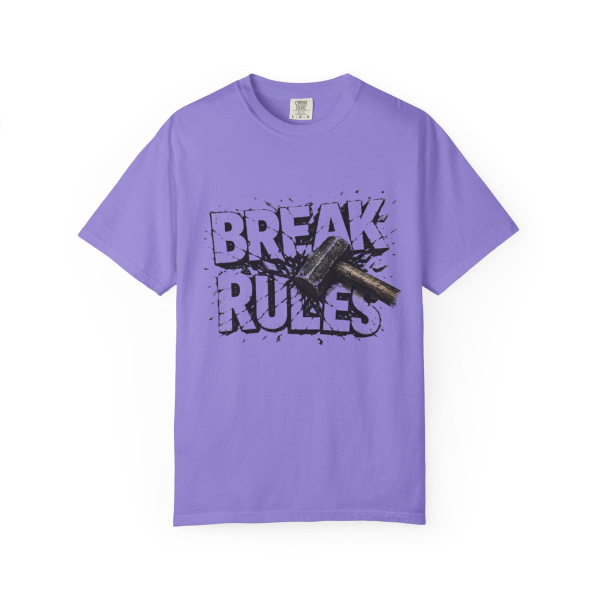 Break Rules T-Shirt — Graphic 'Break Rules' Design with Hammer
