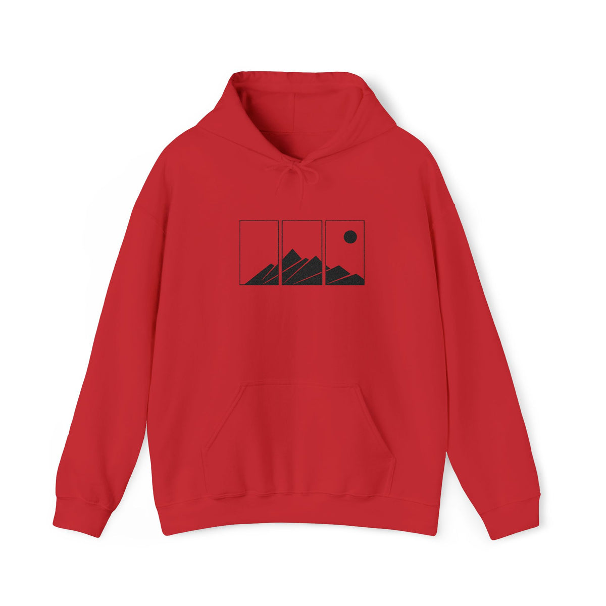 Mountain Triptych Hoodie — Minimalist Scenic Graphic Pullover Embroidered