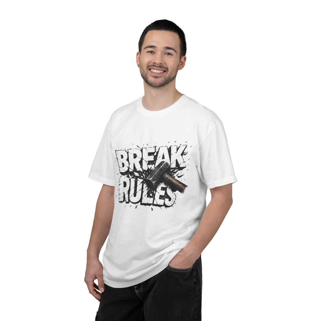 Break Rules T-Shirt — Graphic 'Break Rules' Design with Hammer