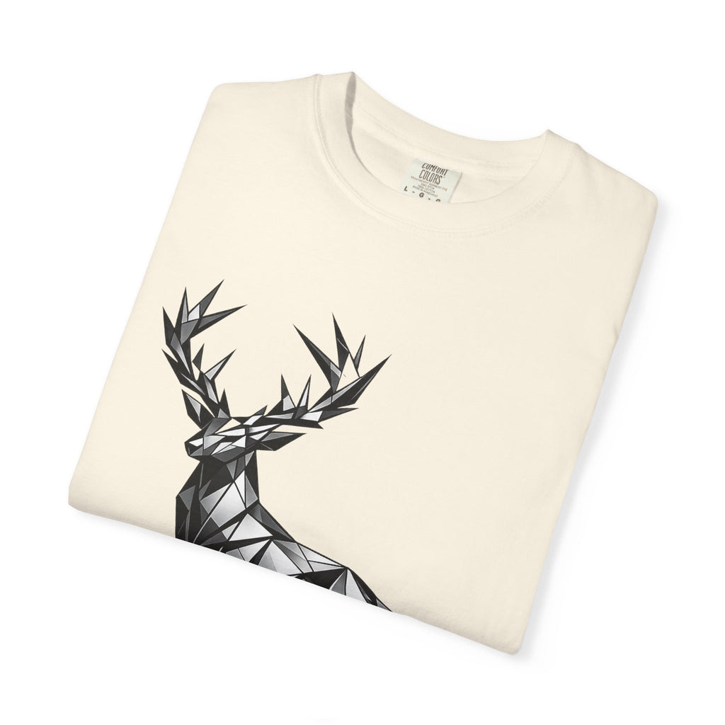 Geometric Stag T-Shirt — Black Polygon Deer Graphic Tee