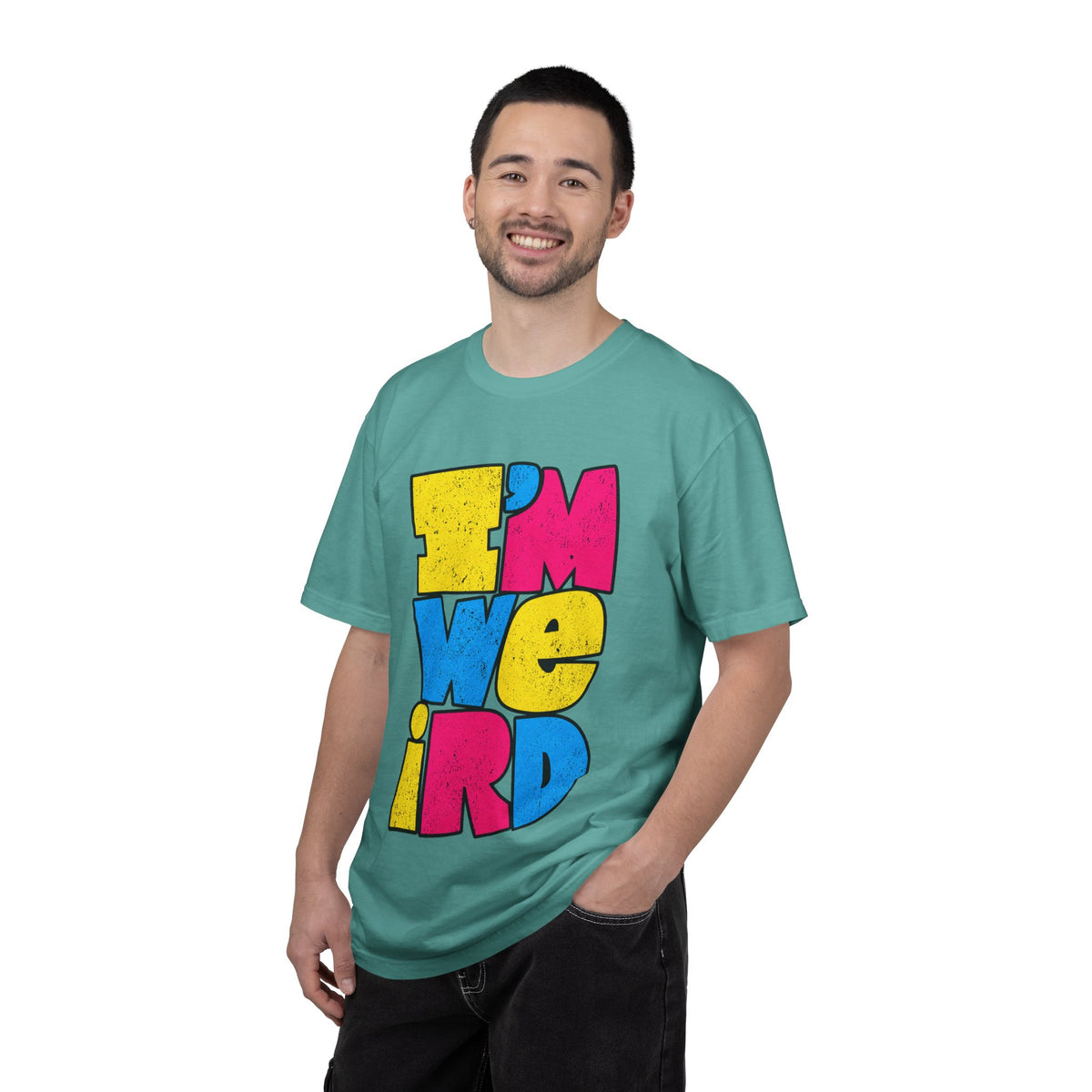 "I'M WEIRD" Colorblock Graphic T-Shirt — Retro Pop Statement Tee