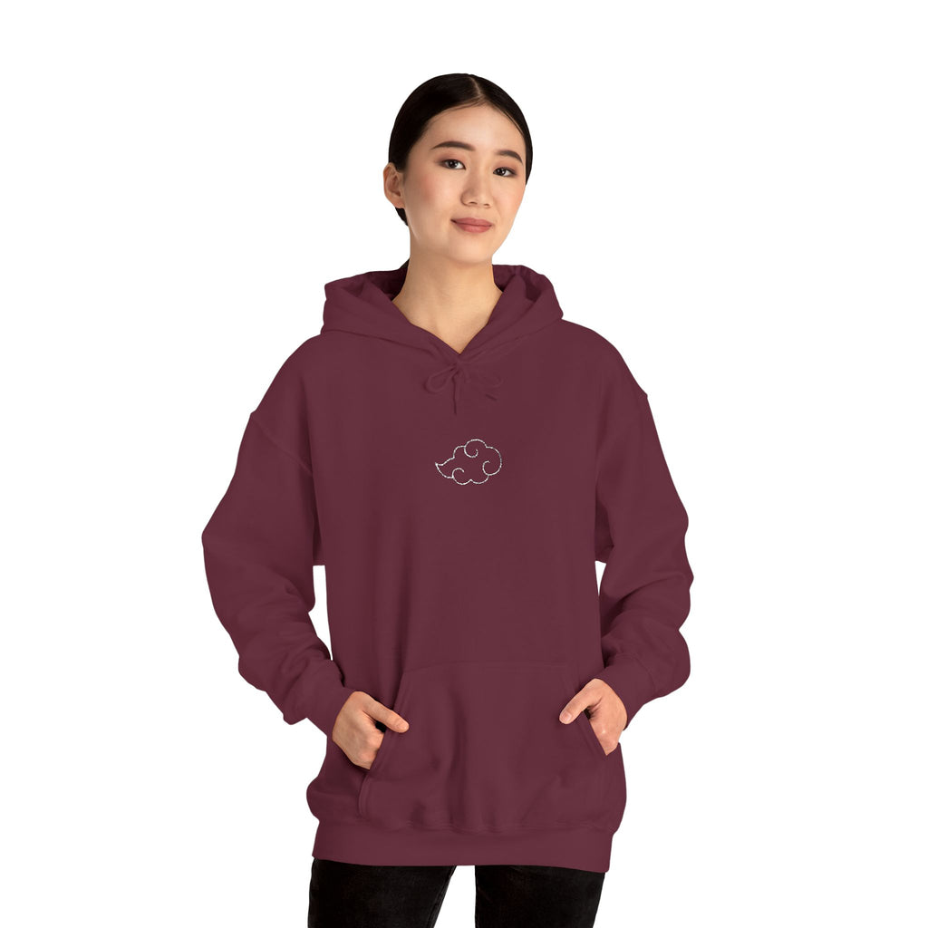 Minimal Cloud Outline Hoodie — Small White Cloud Graphic Embroidered