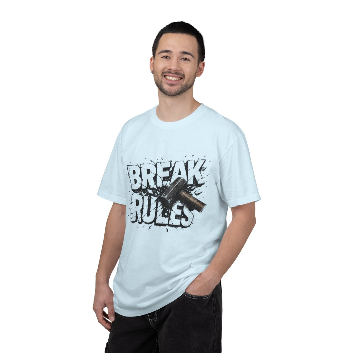 Break Rules T-Shirt — Graphic 'Break Rules' Design with Hammer