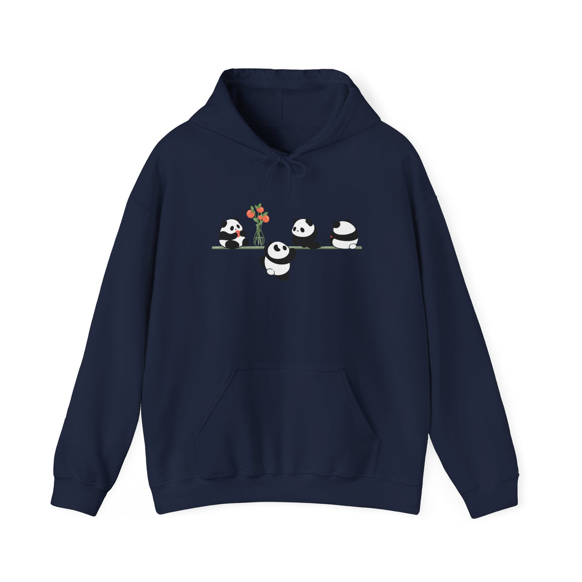 Pandas on a Line Hoodie — Cute Cartoon Pandas Holding Flower Pullover
