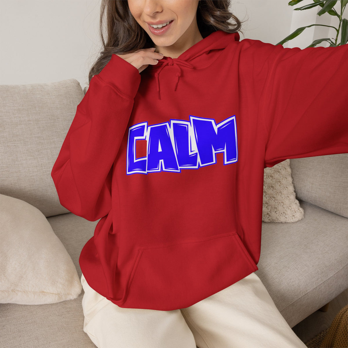 Calm Graphic Hoodie — Bold Blue Streetwear Pullover
