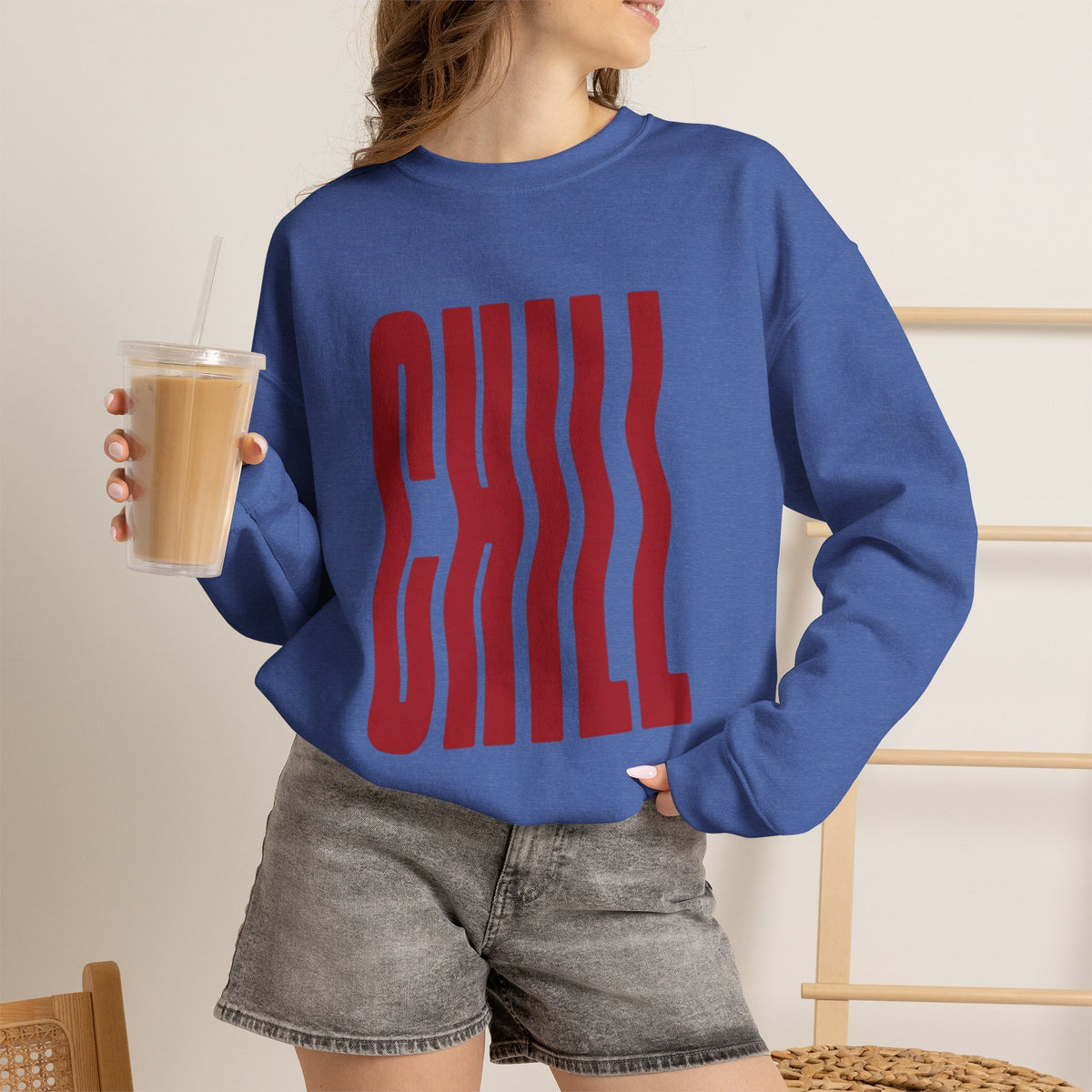 Chill Distorted Text Crewneck Sweatshirt
