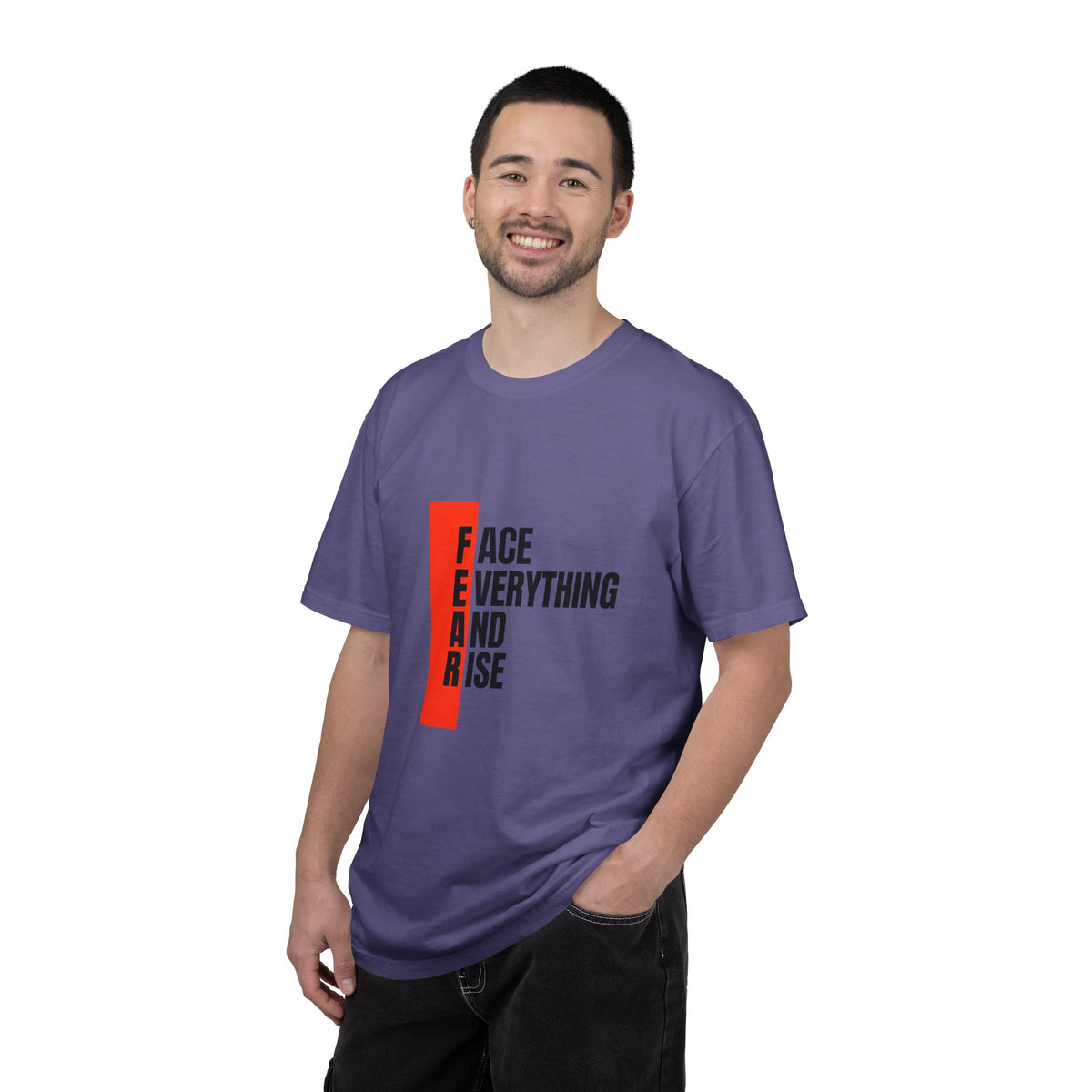 Motivational T-Shirt — "FEAR: Face Everything And Rise" Bold Red Accent