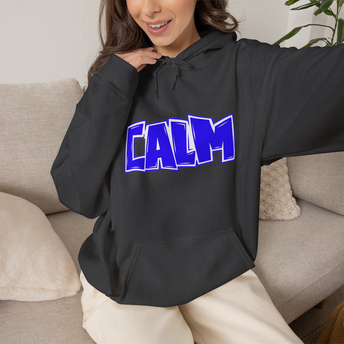 Calm Graphic Hoodie — Bold Blue Streetwear Pullover