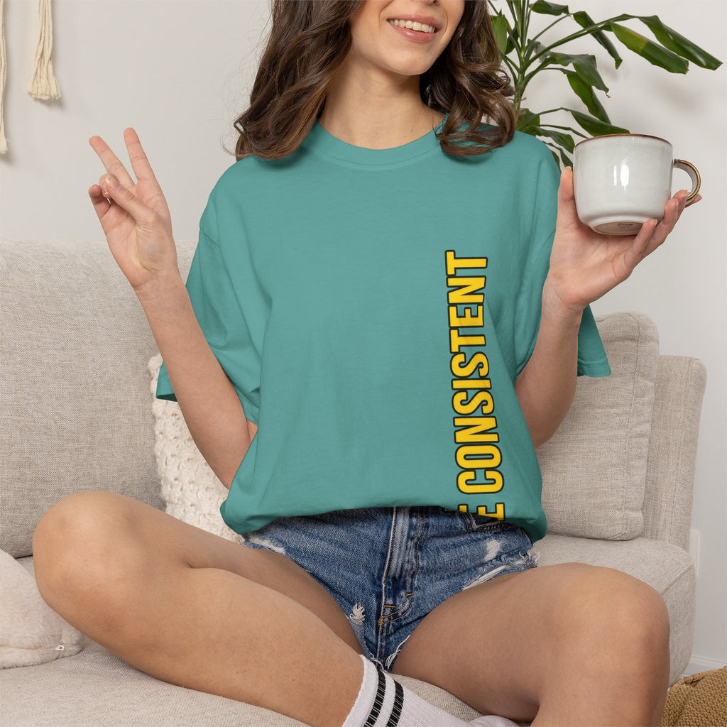 Be Consistent Vertical Graphic T-Shirt — Motivational Fitness Tee