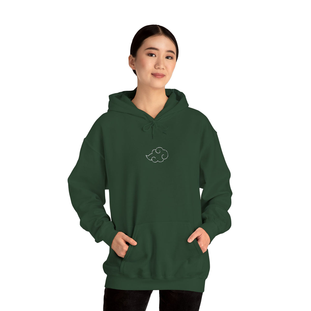 Minimal Cloud Outline Hoodie — Small White Cloud Graphic Embroidered