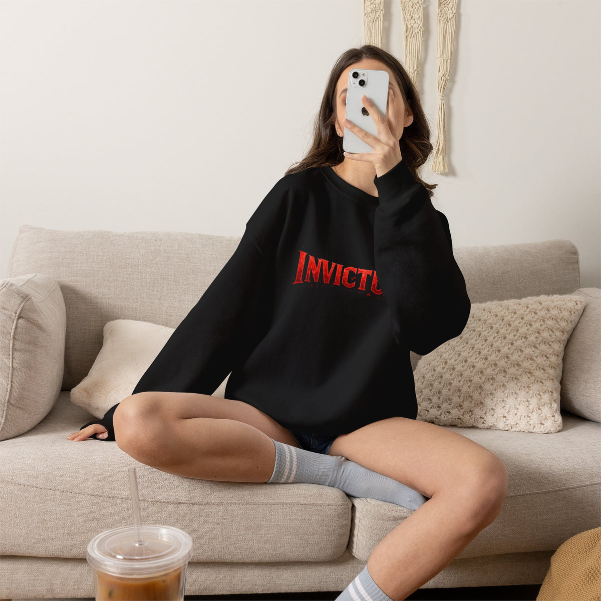 Invictus Crewneck Sweatshirt — Bold Red Script Pullover