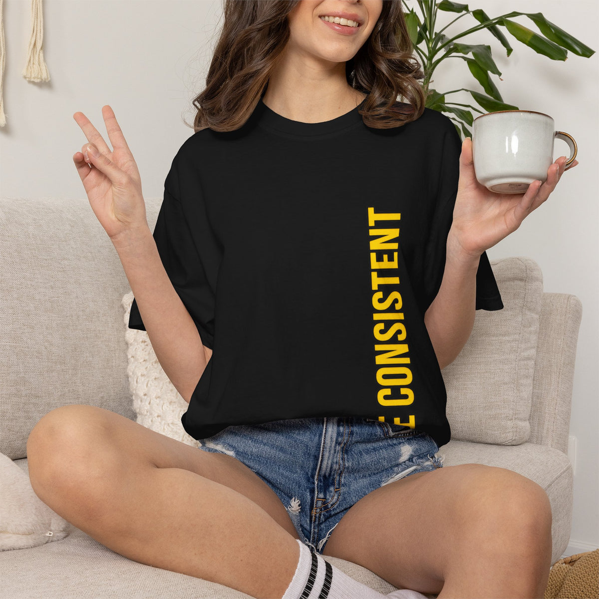 Be Consistent Vertical Graphic T-Shirt — Motivational Fitness Tee