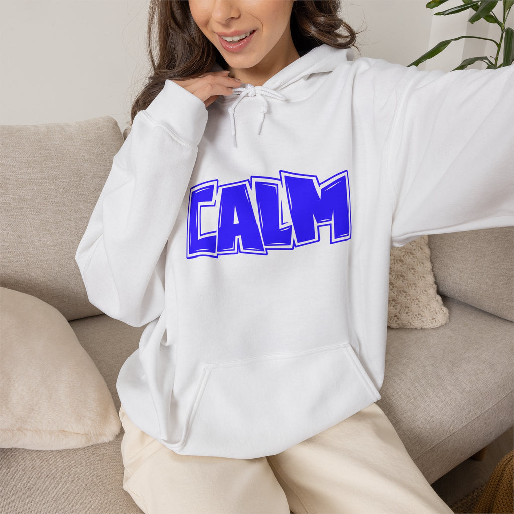 Calm Graphic Hoodie — Bold Blue Streetwear Pullover