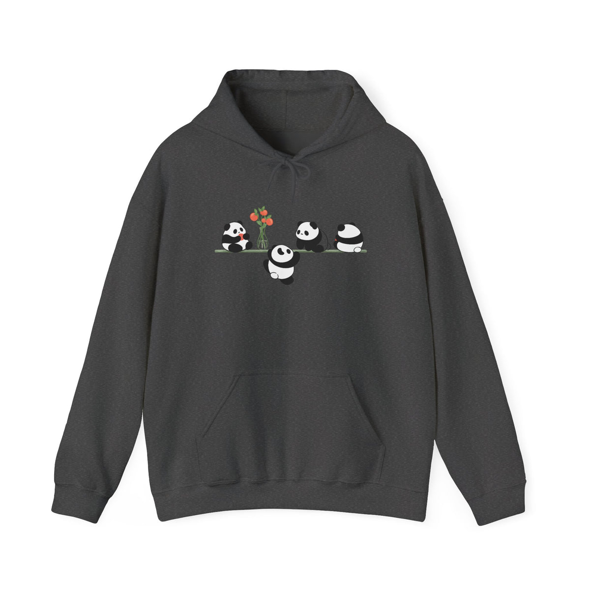 Pandas on a Line Hoodie — Cute Cartoon Pandas Holding Flower Pullover