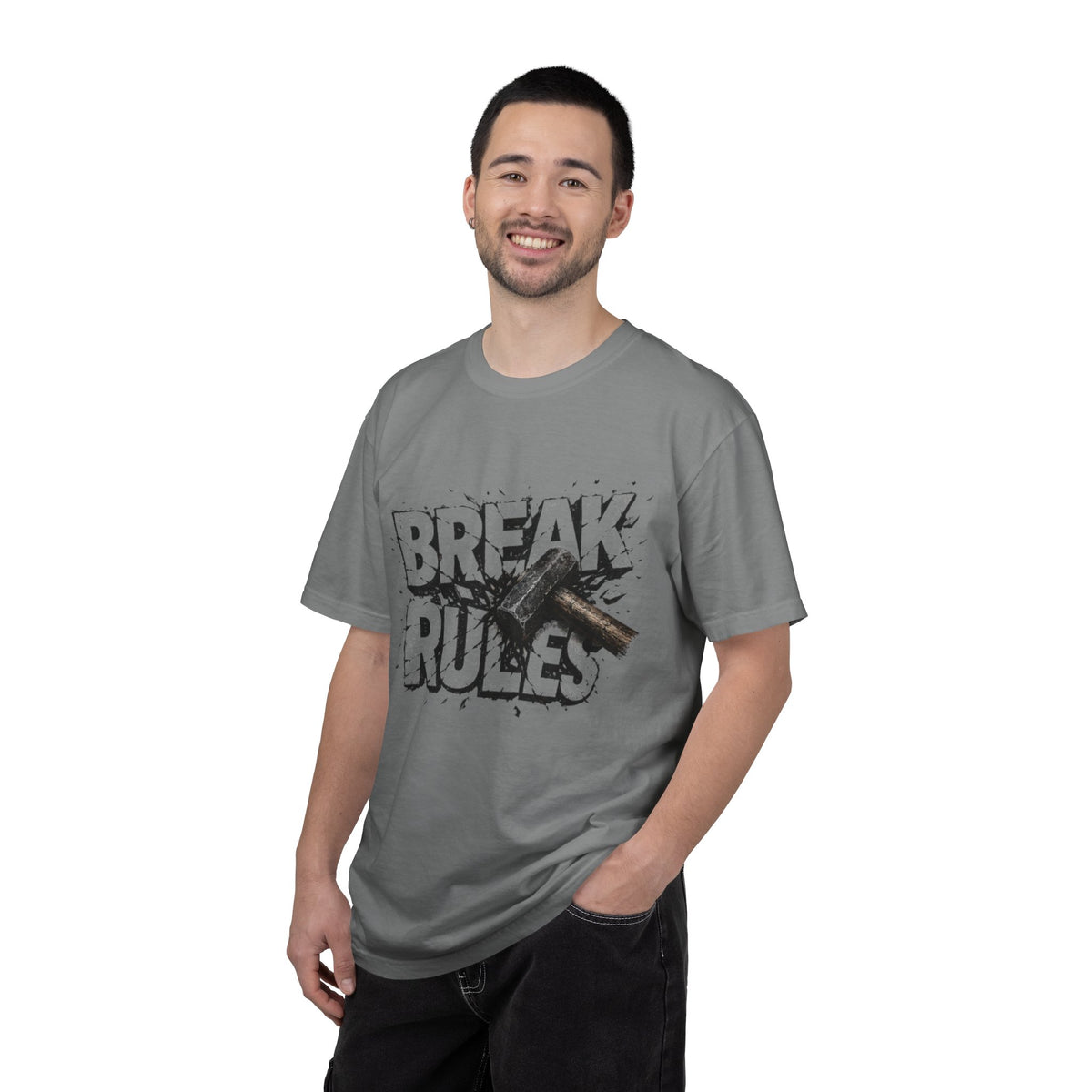 Break Rules T-Shirt — Graphic 'Break Rules' Design with Hammer
