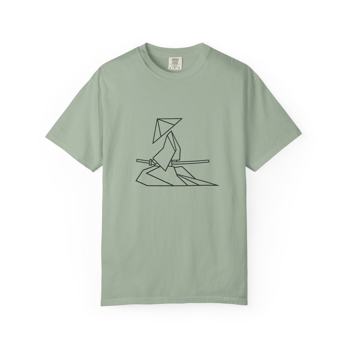 Samurai Line Art T-Shirt — Minimal Origami Swordsman Graphic Tee