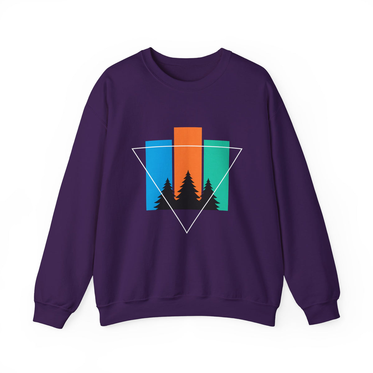 Retro Forest Crewneck Sweatshirt — Colorblock Trees Graphic