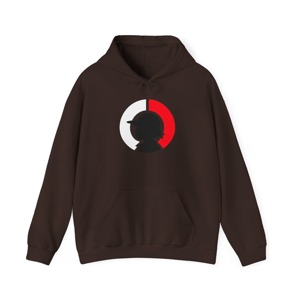 Detective Silhouette Hoodie – Minimal Red Moon Mystery Graphic