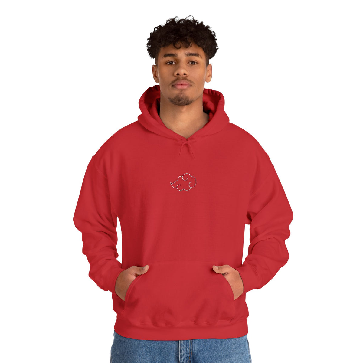 Minimal Cloud Outline Hoodie — Small White Cloud Graphic Embroidered