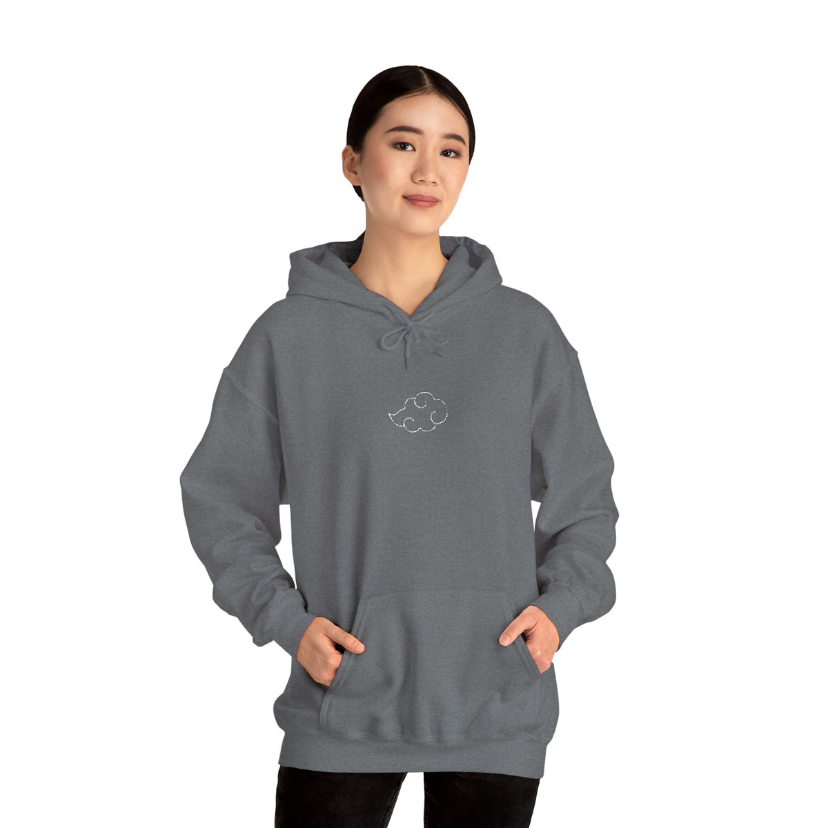 Minimal Cloud Outline Hoodie — Small White Cloud Graphic Embroidered