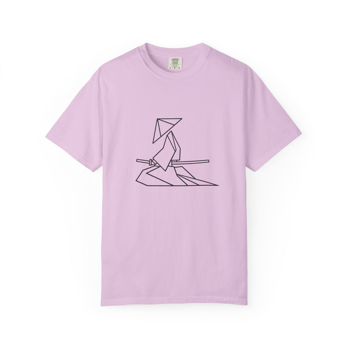 Samurai Line Art T-Shirt — Minimal Origami Swordsman Graphic Tee