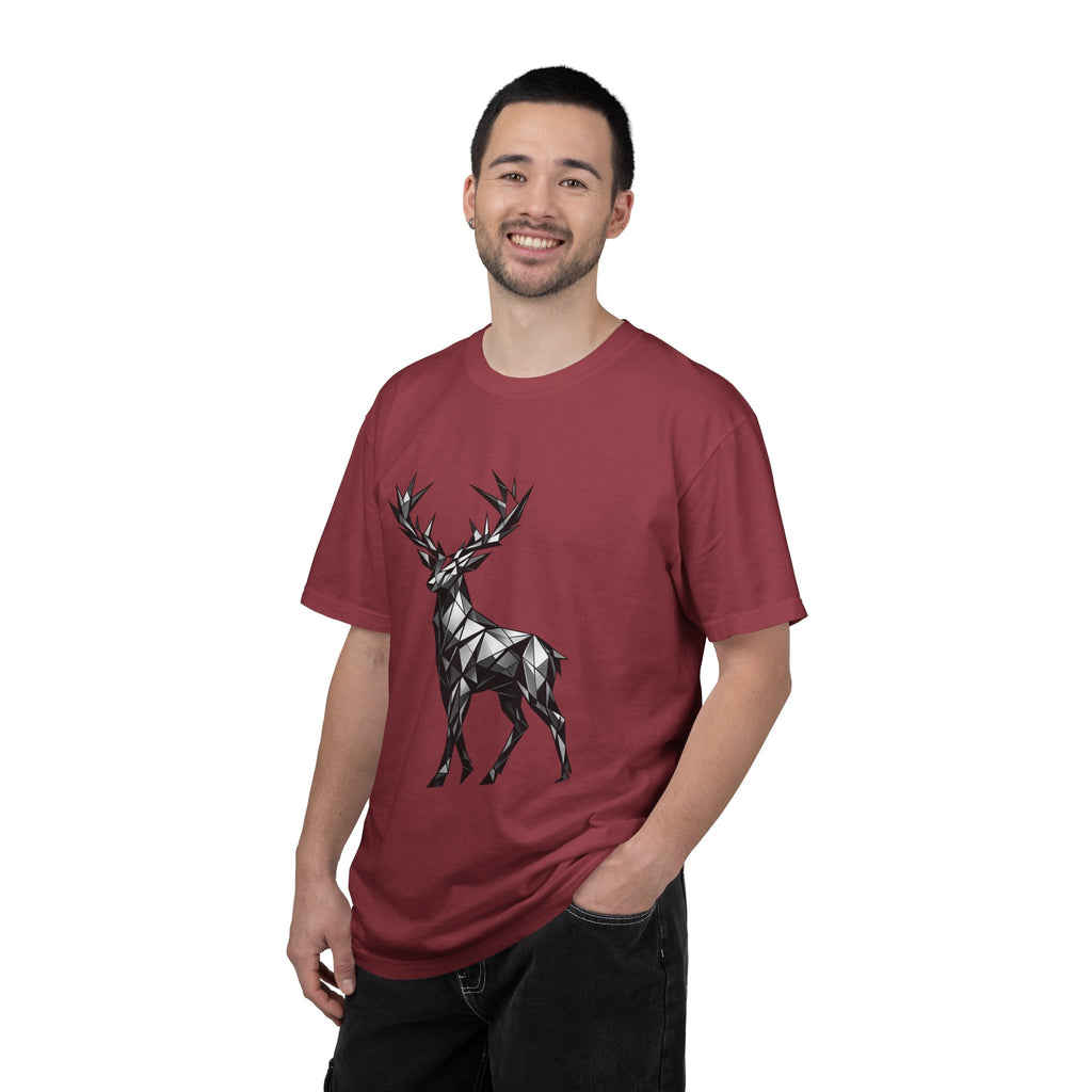 Geometric Stag T-Shirt — Black Polygon Deer Graphic Tee