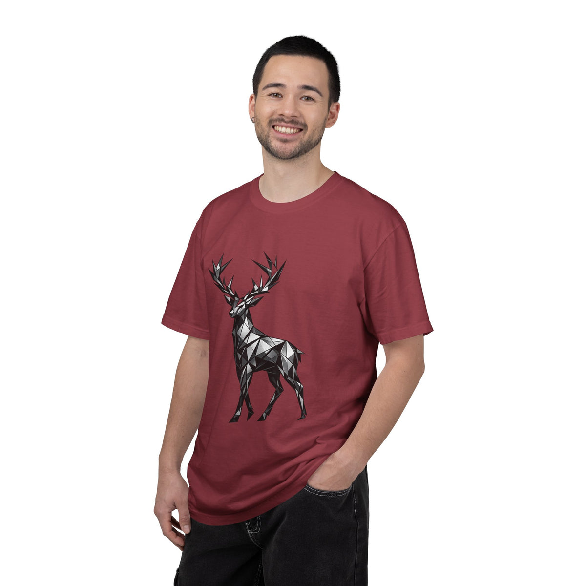 Geometric Stag T-Shirt — Black Polygon Deer Graphic Tee