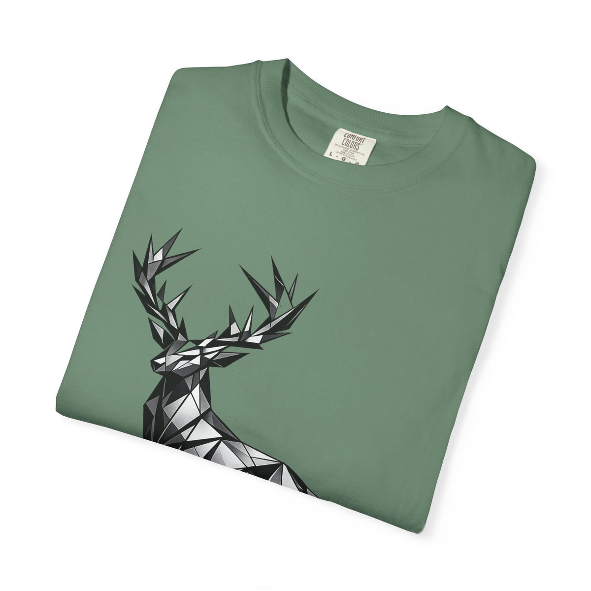 Geometric Stag T-Shirt — Black Polygon Deer Graphic Tee
