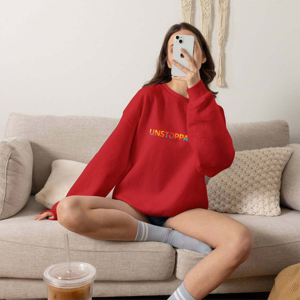 Unstoppable Crewneck Sweatshirt — Inspirational Rainbow Text Pullover