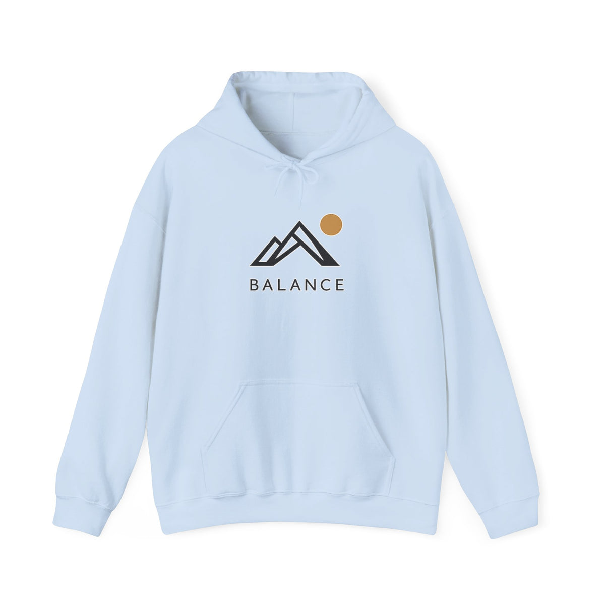 Balance Mountain Hoodie — Minimalist Sunrise Graphic Hooded Sweatshirt