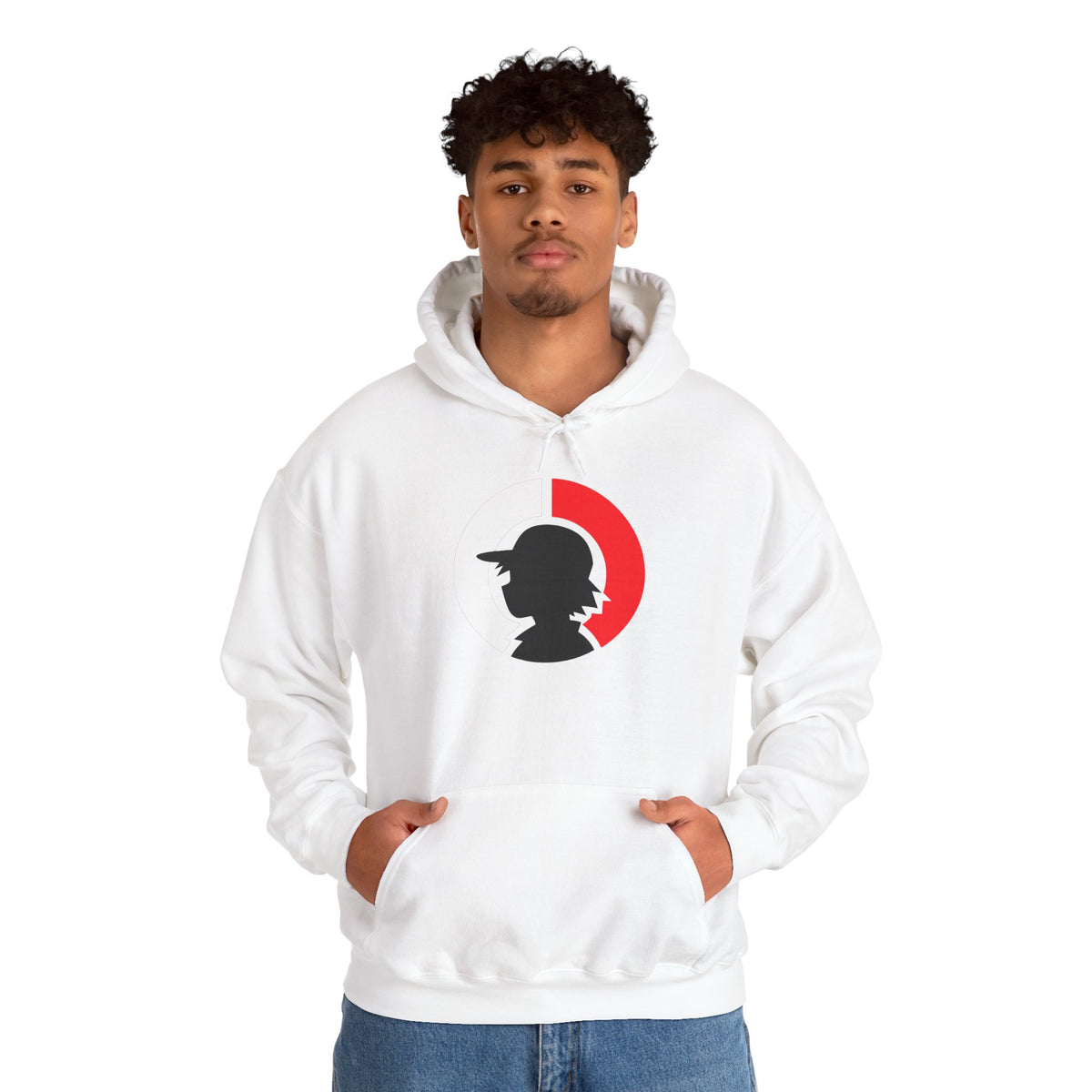 Detective Silhouette Hoodie – Minimal Red Moon Mystery Graphic