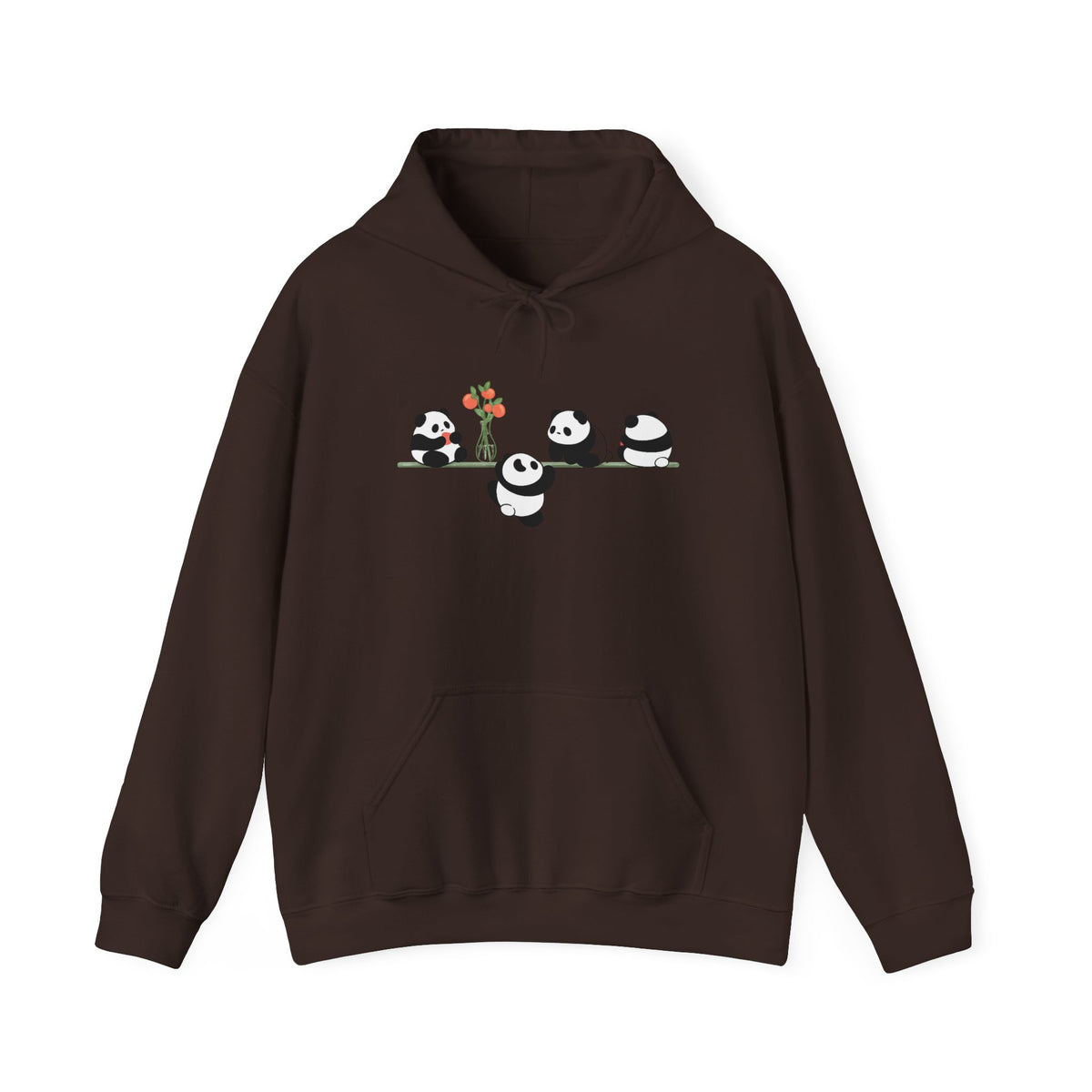 Pandas on a Line Hoodie — Cute Cartoon Pandas Holding Flower Pullover