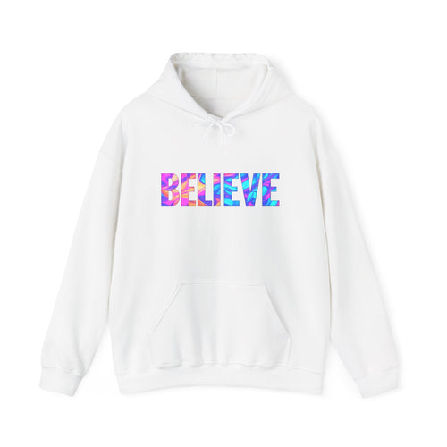 Believe in Yourself Hoodie — Colorful Watercolor Text Inspirational Sweatshirt