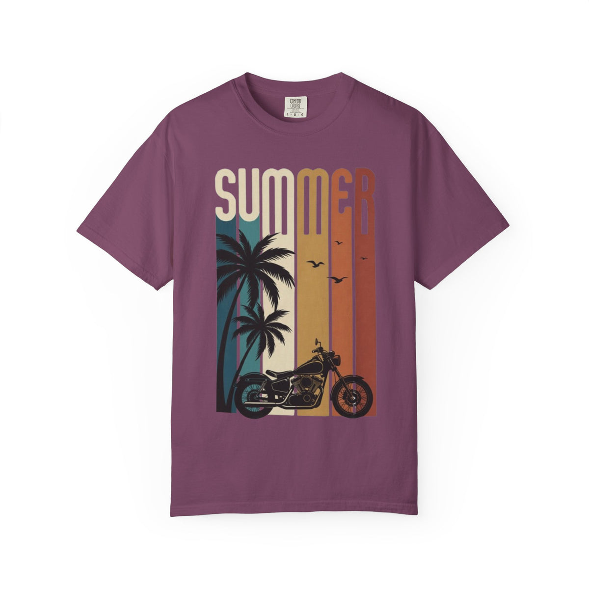 Summer Motorcycle Tee — Retro Palm Tree Beach Graphic T-Shirt