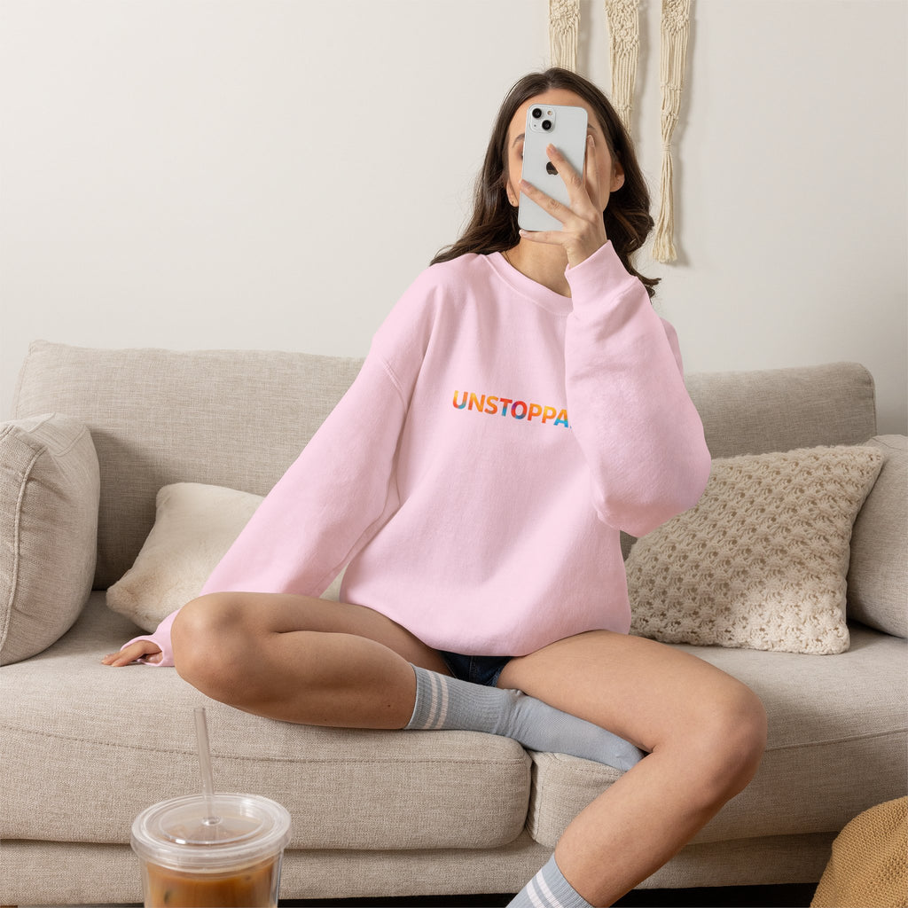 Unstoppable Crewneck Sweatshirt — Inspirational Rainbow Text Pullover