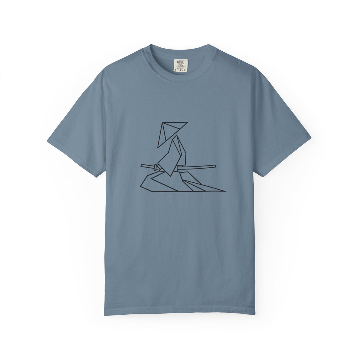 Samurai Line Art T-Shirt — Minimal Origami Swordsman Graphic Tee