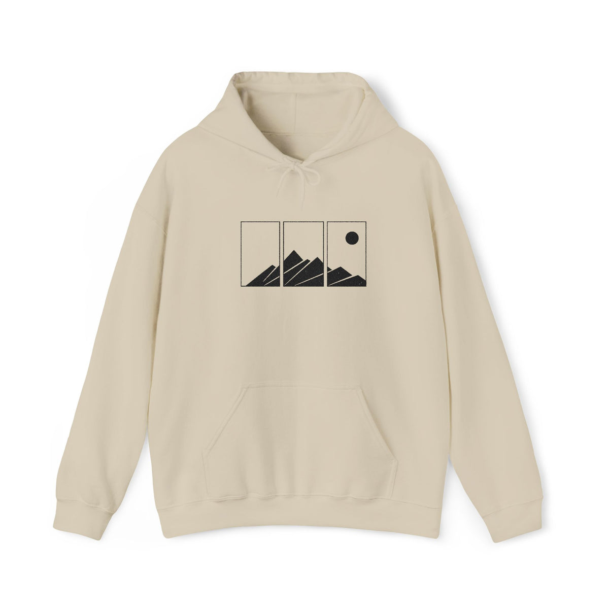 Mountain Triptych Hoodie — Minimalist Scenic Graphic Pullover Embroidered