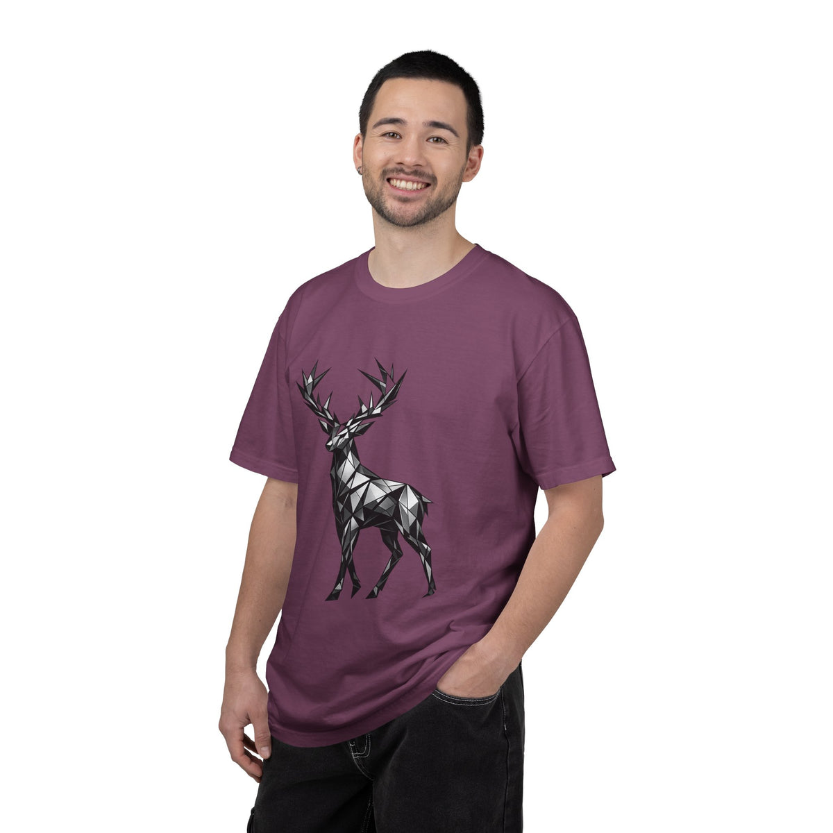 Geometric Stag T-Shirt — Black Polygon Deer Graphic Tee
